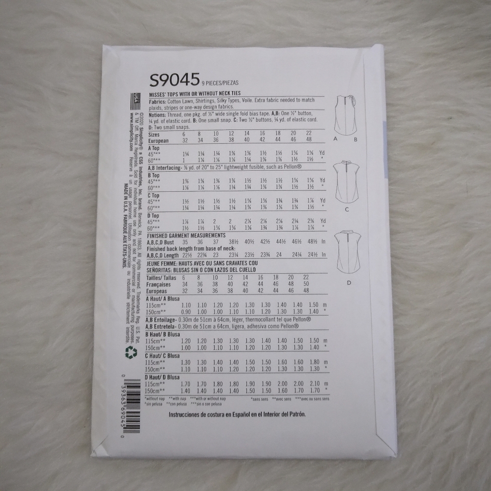 SIMPLICITY S9045 Sz 14-22 Misses Top With Neckline Variations EASY - Picture 4 of 4